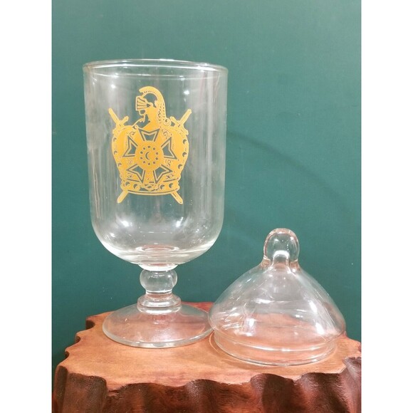 Vintage Knights Templar Master de Moley Seal Freemasonry Footed Dish w/ Lid - Picture 1 of 4